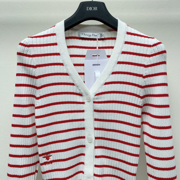 CD 25 Striped Cardigan Red White Wool 246753