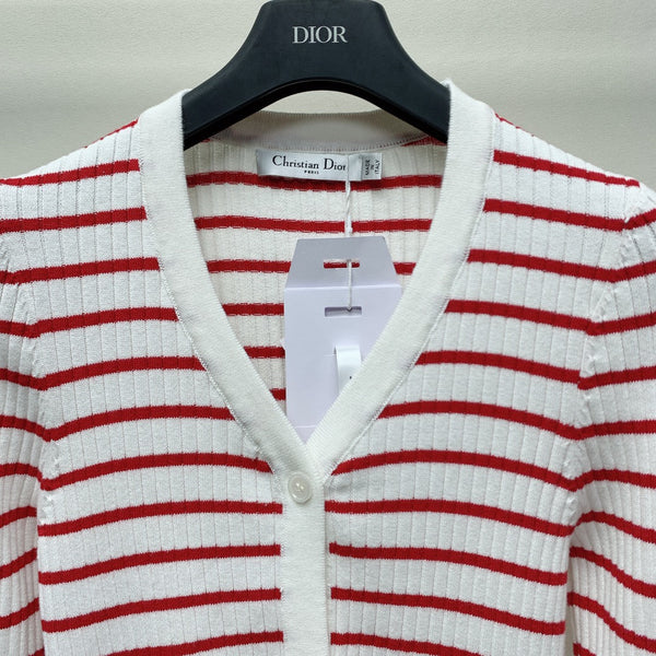 CD 25 Striped Cardigan Red White Wool 246753