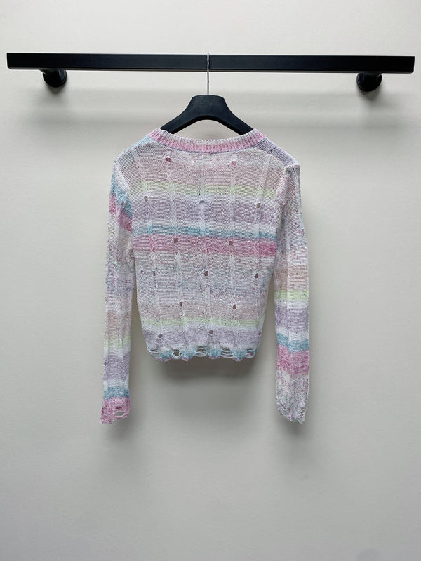 Celine 25 Pastel Striped Sweater Pink Mix Colors Wool Polyester 277565