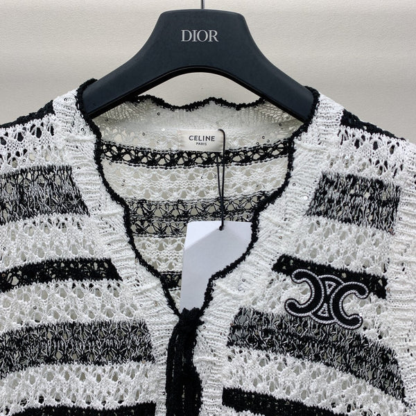 Celine 25 Striped Sleeveless Vest Black White Wool Polyester 277571