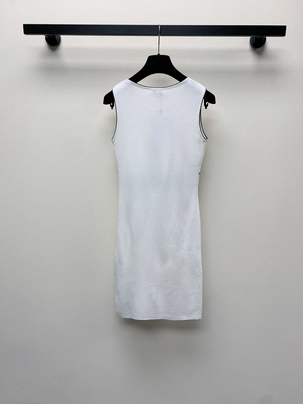 CC 25 Round Neck Knitted Embroidered Logo Vest Dress in White 277584