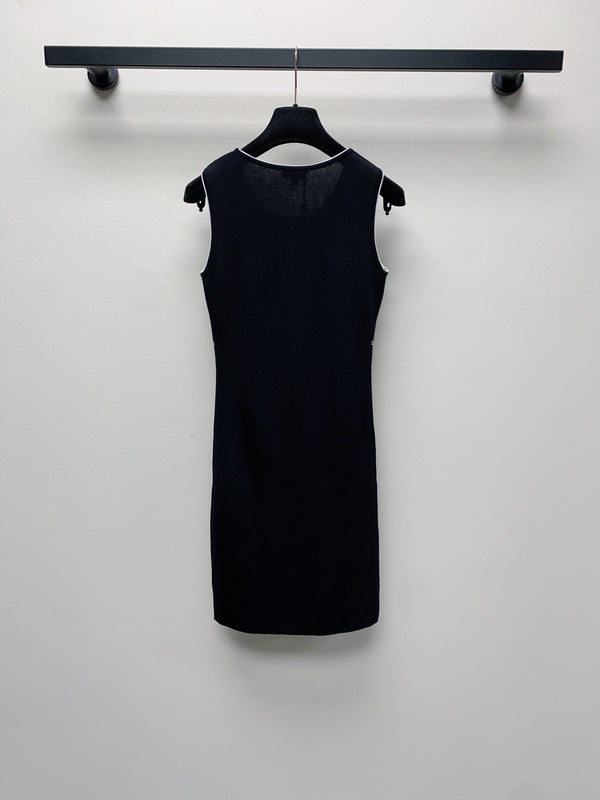 CC 25 Round Neck Knitted Embroidered Logo Vest Dress in Black 277585