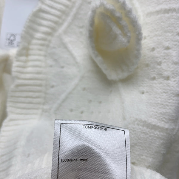 CC 25 Knitted Three-Dimensional Flower Tie Cardigan in White 277591