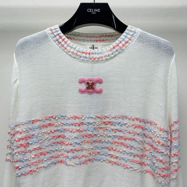 Celine 25 Striped Sweater White Wool Polyester 281500