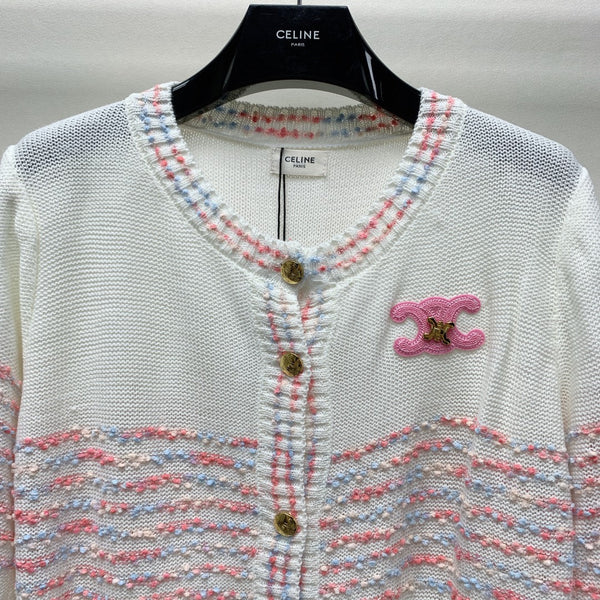 Cardigan a righe Celine 25 in lana e poliestere bianco 281502
