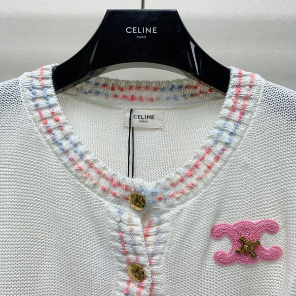 Cardigan a righe Celine 25 in lana e poliestere bianco 281502