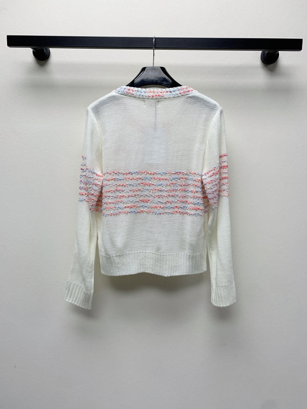 Cardigan a righe Celine 25 in lana e poliestere bianco 281502