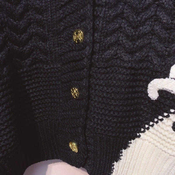 Celine 25 Cardigan White mix Black Wool 293389