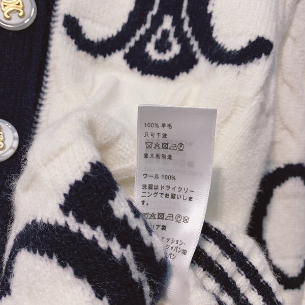 Celine 25 Cardigan Logo White Wool 293416