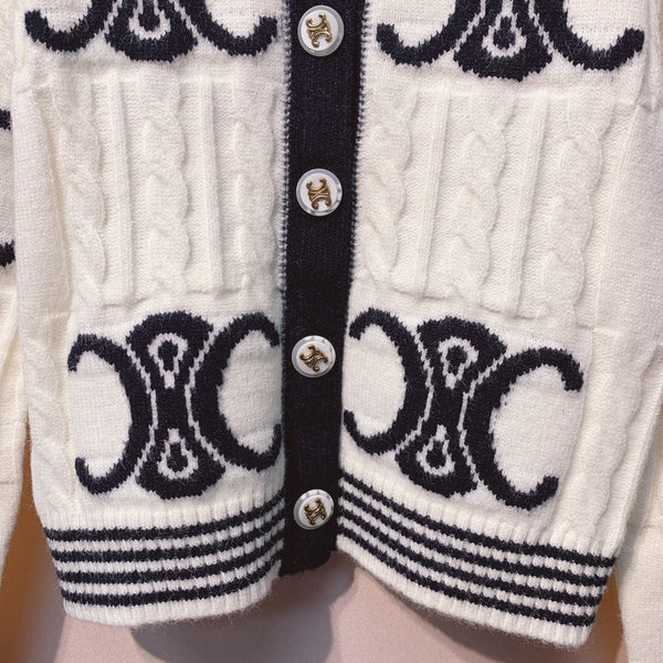Celine 25 Cardigan Logo White Wool 293416