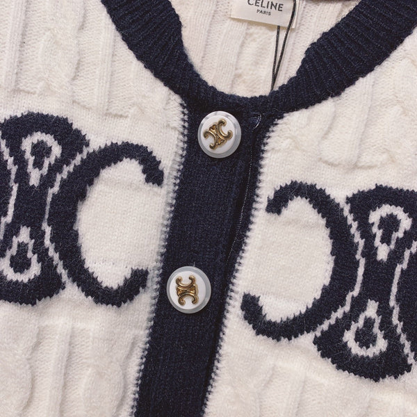 Celine 25 Cardigan Logo White Wool 293416