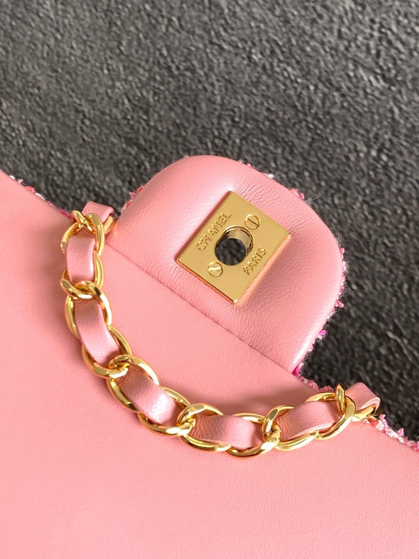 flap bag mini 20 pink tweed silver hardware