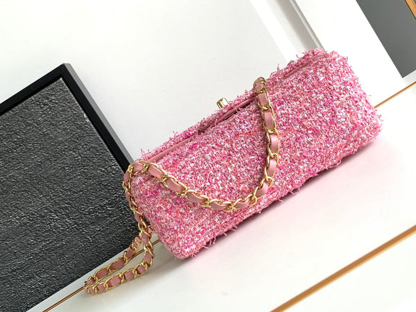 flap bag mini 20 pink tweed silver hardware