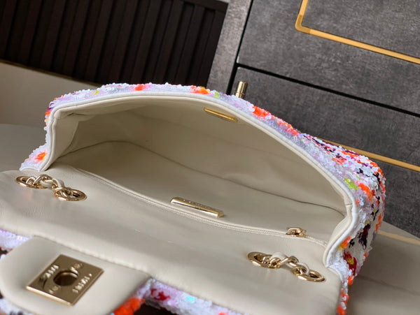 Flap Bag Mini 20cm White Orange Sequin