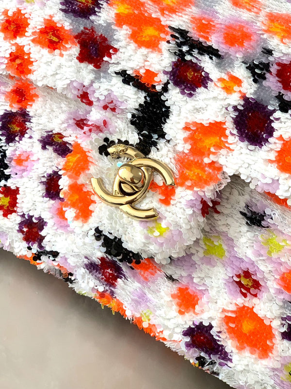 Flap Bag Mini 20cm White Orange Sequin