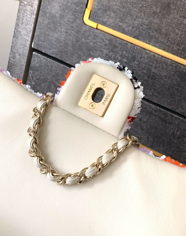 Flap Bag Mini 20cm White Orange Sequin