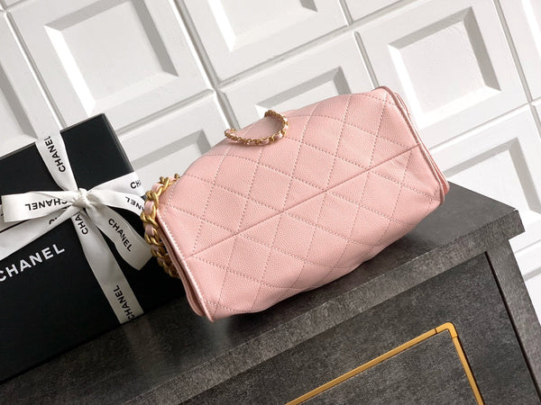 CC 25C Hobo Bags 20cm Light Pink Grained Calfskin