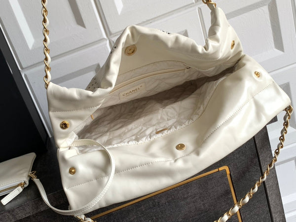 CC 25S Hobo Bag 30cm Cream Calfskin Gold Hardware