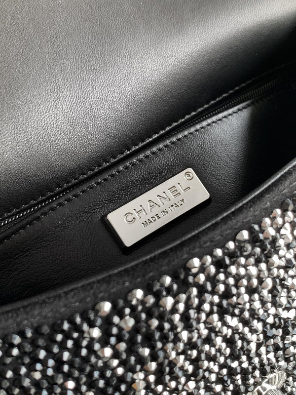 CC Classic Flap Bag 20cm Full Diamond Black Calfskin