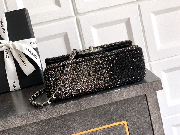 CC Classic Flap Bag 20cm Full Diamond Black Calfskin
