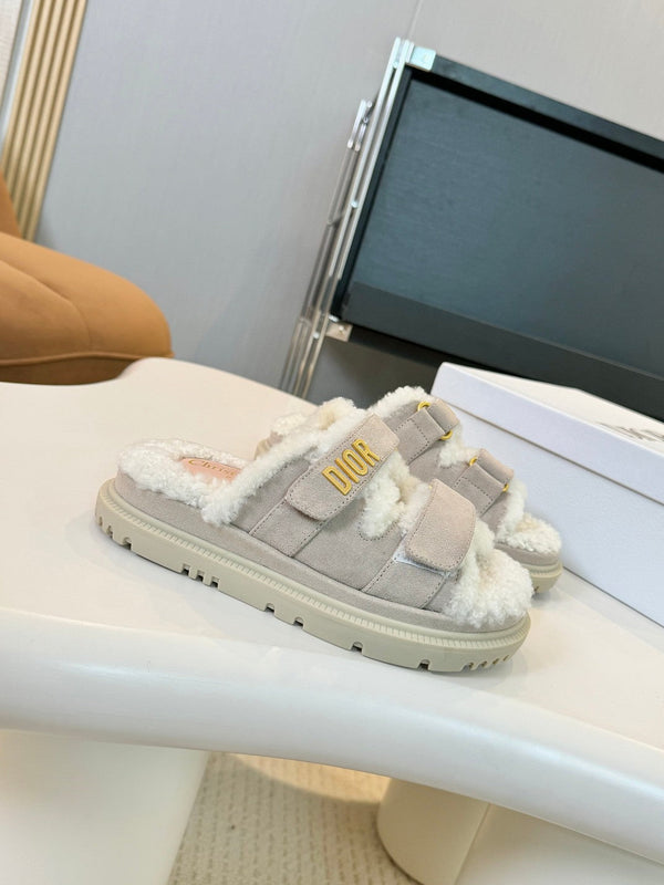 CD Dioract Slide Grey Suede And Fleece Lining