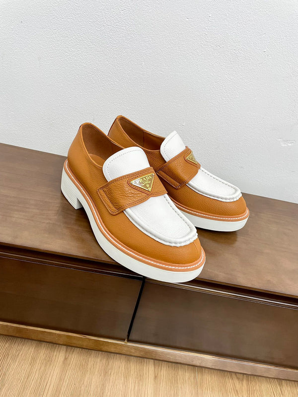 MOCASSINI PRA CIOCCOLATO SPAZZOLATO PELLE DI VITELLO BIANCA E BRONZO