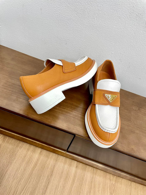 MOCASSINI PRA CIOCCOLATO SPAZZOLATO PELLE DI VITELLO BIANCA E BRONZO