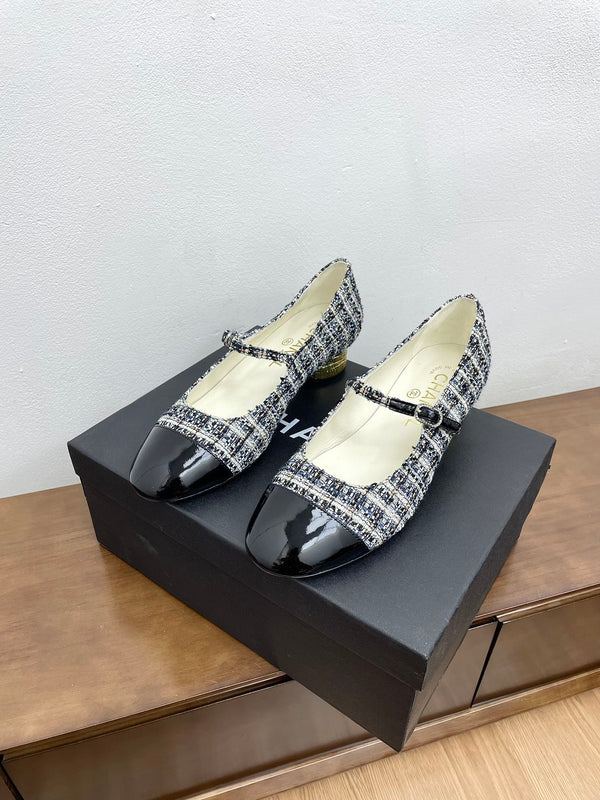 CC Mary Jane Black Tweed Farbic And Cowhide