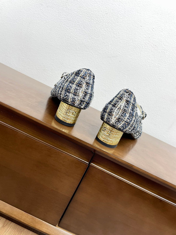 CC Mary Jane Black Tweed Farbic And Cowhide