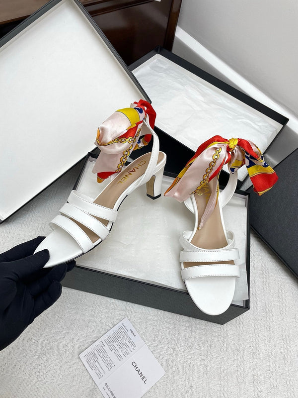 CC 25SS Sandals 5cm Three Straps White Calfskin 338326