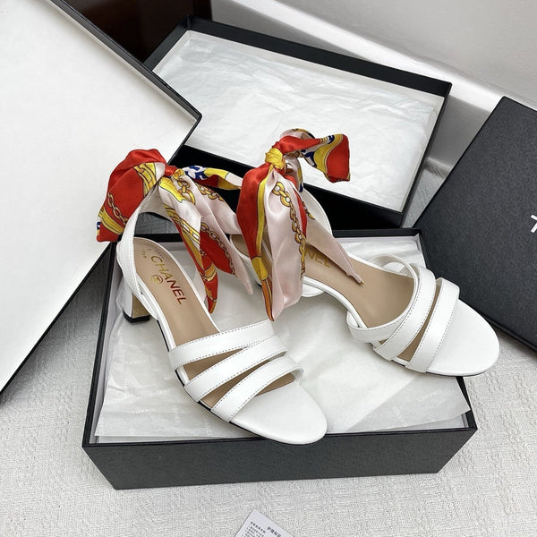 CC 25SS Sandals 5cm Three Straps White Calfskin 338326