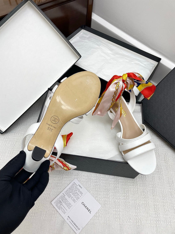 CC 25SS Sandals 5cm Three Straps White Calfskin 338326