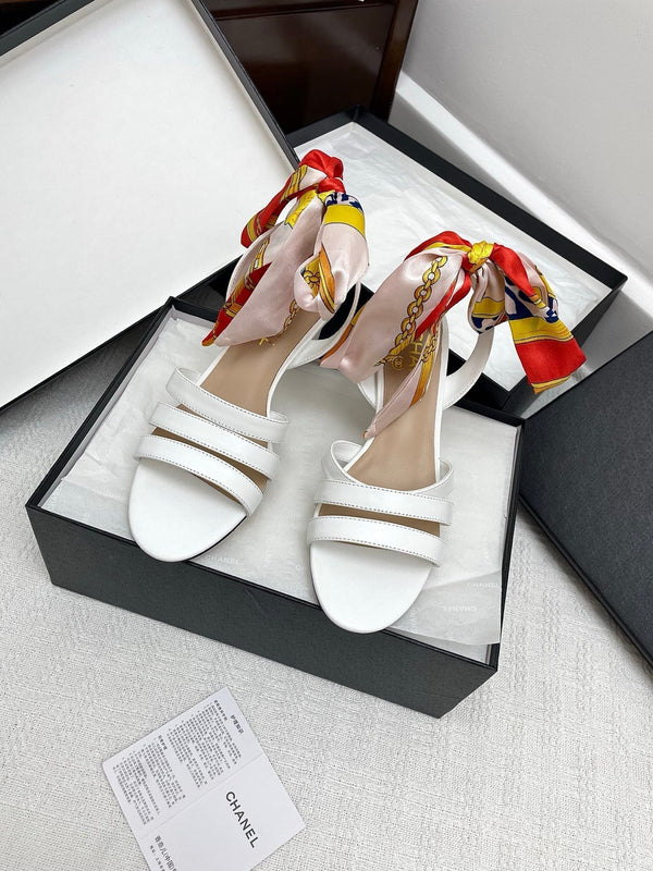 CC 25SS Sandals 5cm Three Straps White Calfskin 338326