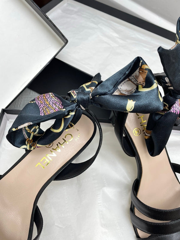 CC 25SS Sandals 5cm Three Straps Black Calfskin 338327