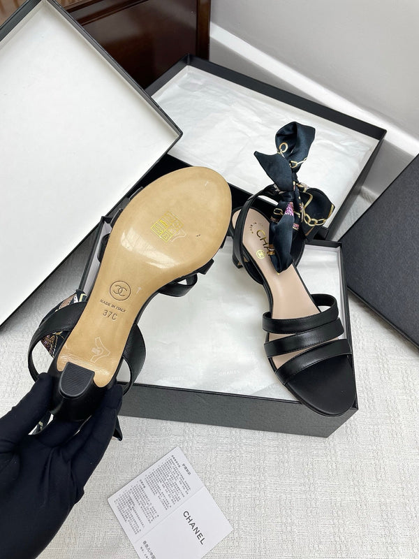 CC 25SS Sandals 5cm Three Straps Black Calfskin 338327