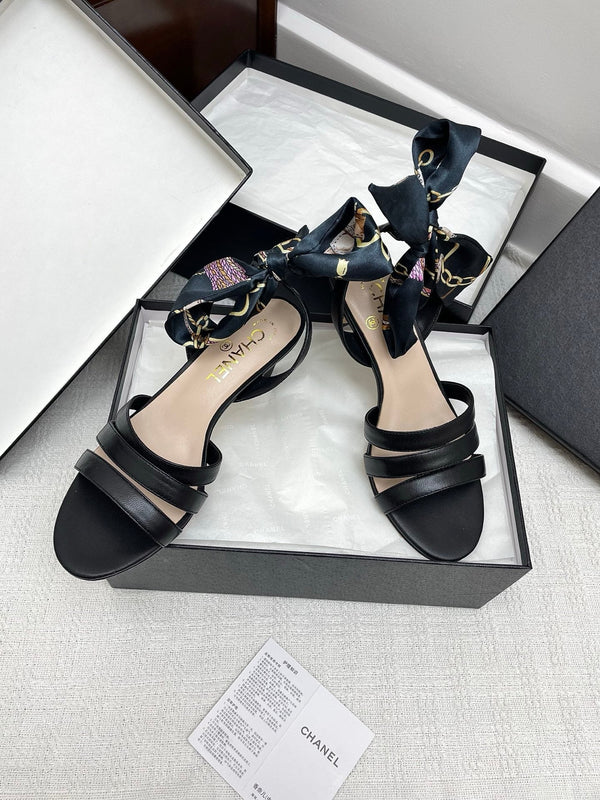 CC 25SS Sandals 5cm Three Straps Black Calfskin 338327