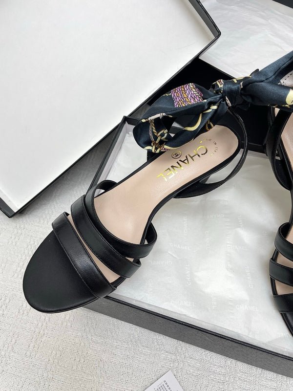 CC 25SS Sandals 5cm Three Straps Black Calfskin 338327