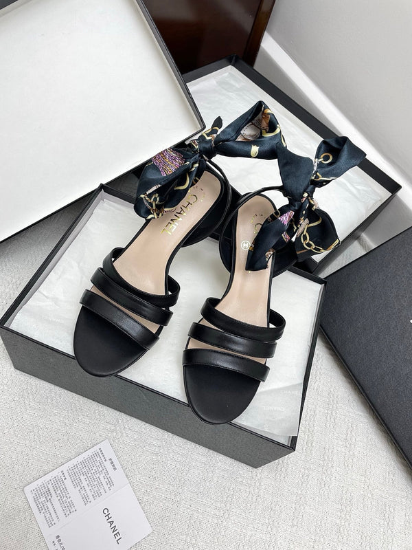 CC 25SS Sandals 5cm Three Straps Black Calfskin 338327