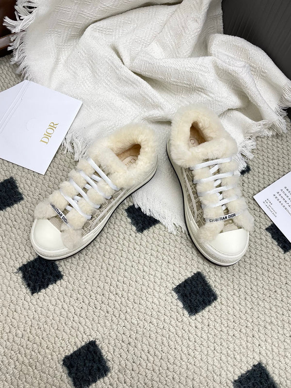 CD Walk'n Dior Platform Sneaker Khahi Beige Oblique Motif Fabric Wool