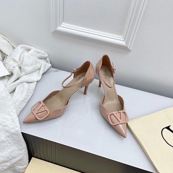 Valentino D'Orsay Slingback 6cm Cuir Verni Rose Foncé 726953