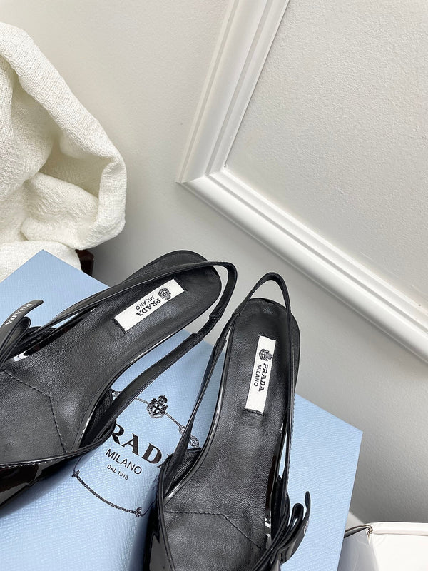 Prada 26s Slingback Black Patent Leather 726983