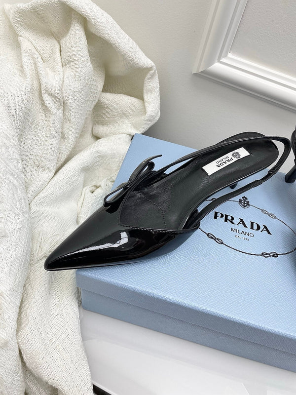 Prada 26s Slingback Black Patent Leather 726983