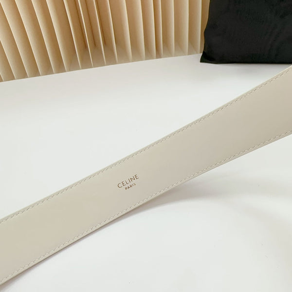 LARGE WESTERN 35 MM BELT WHITE CALFSKIN GOLD HARDWARE