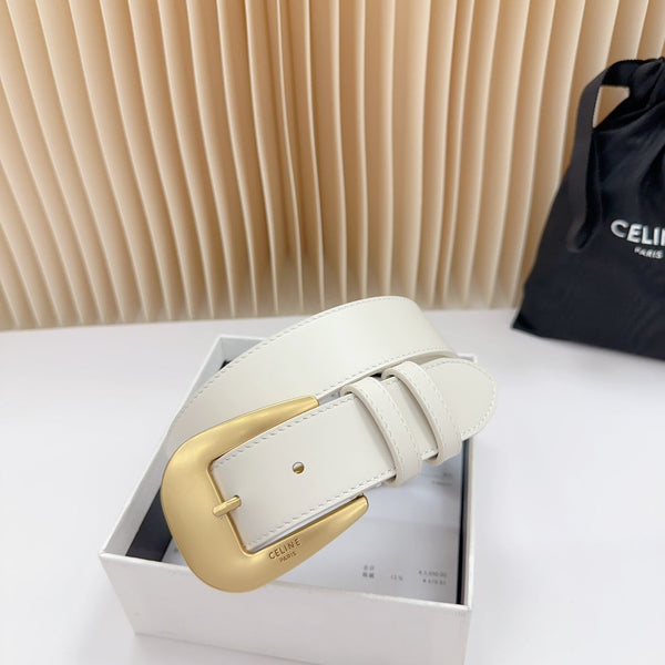 CEL Gold Western 35mm Belt White Cowhide 175054