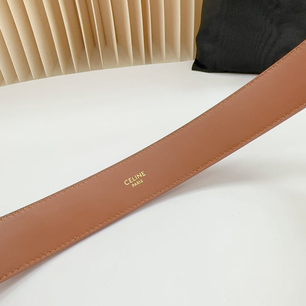 LARGE WESTERN 35 MM BELT BRONZE BROWN CALFSKIN GOLD HARDWARE