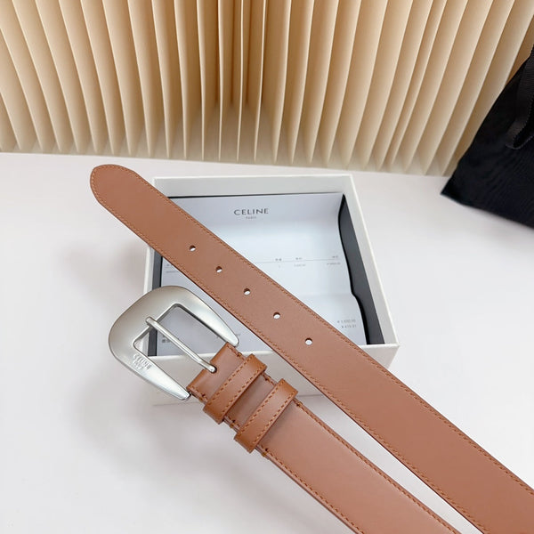 CEL Silver Western 35mm Belt Brown Cowhide 175052