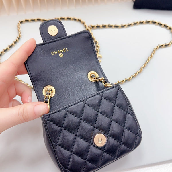 cc chain belt black quilted lambskin bag