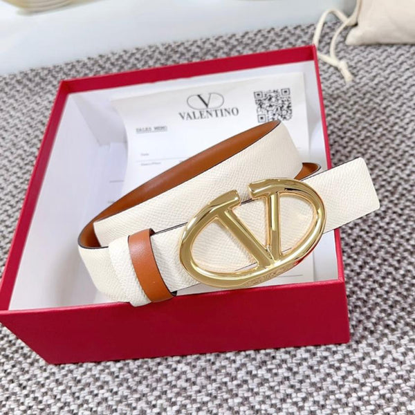 Ceinture Réversible The Bold Edition 30 mm Cuir de Veau Grainé Crème Marron Boucle Dorée