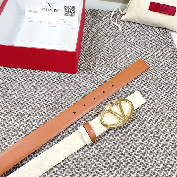 Ceinture Réversible The Bold Edition 30 mm Cuir de Veau Grainé Crème Marron Boucle Dorée