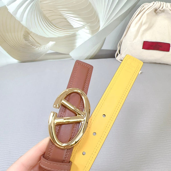 Ceinture The Bold Edition 30mm Cuir de veau marron et jaune Boucle or brillant